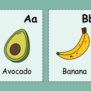 Fruits Alphabet Kids Vocabulary Flashcards in Mint Playful Illustrated Style